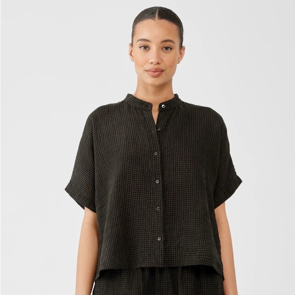 Eileen Fisher Puckered Organic Linen Short-Sleeve Shirt